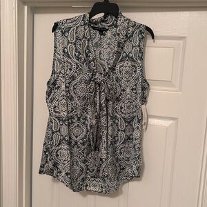 Zac & Rachel Paisley Sleeveless Blouse - Empire Green and White